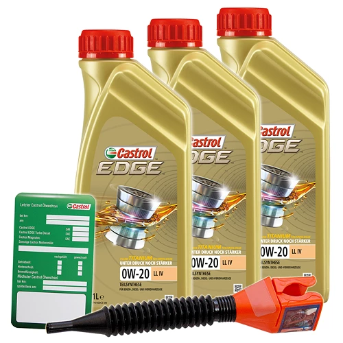 CASTROL 3x 1 L EDGE 0W-20 LL IV + Ölw.-Anhänger + Trichter 15B1B2 3 CASTROL 3x 1 L EDGE 0W-20 LL IV + Ölw.-Anhänger + Trichter 15B1B2