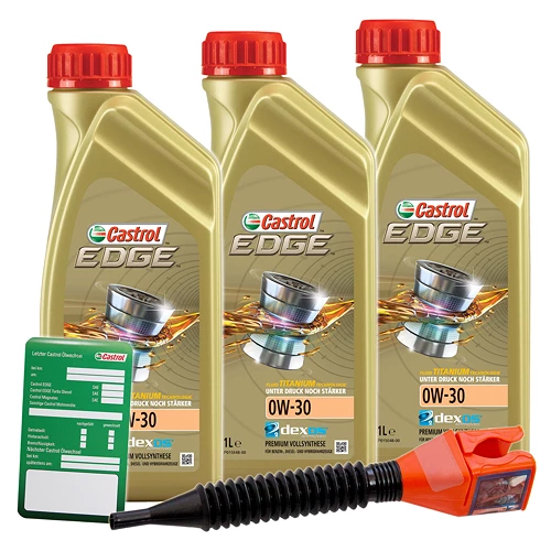 CASTROL 3x 1 L EDGE FLUID 0W-30 + Ölwechsel-Anhänger + Trichter 1533F3 3 CASTROL 3x 1 L EDGE FLUID 0W-30 + Ölwechsel-Anhänger + Trichter 1533F3