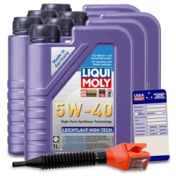 LIQUI MOLY 6x 1 L Leichtlauf High Tech 5W-40 + Ölwechsel-Anhänger + Einfüllt 3863