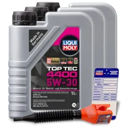 LIQUI MOLY 3x 1 L Top Tec 4400 5W-30 + Ölwechsel-Anhänger + Einfülltrichter 3750