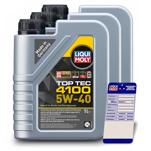 LIQUI MOLY 3x 1 L Top Tec 4100 5W-40 + Ölwechsel-Anhänger 3700 3 LIQUI MOLY 3x 1 L Top Tec 4100 5W-40 + Ölwechsel-Anhänger 3700