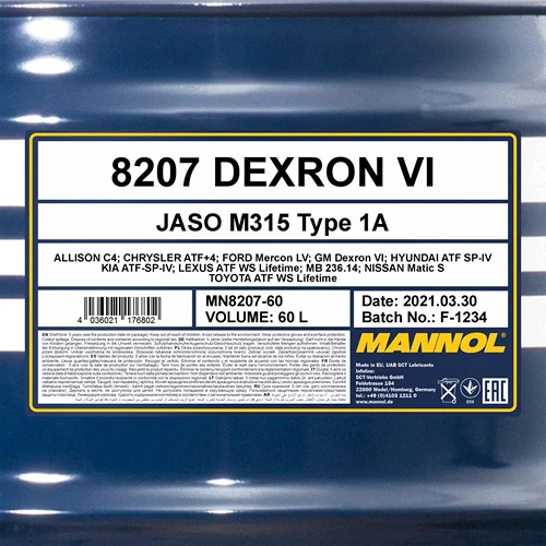 MANNOL 60 L ATF Dexron VI Automatikgetriebeöl MN8207-60 4 MANNOL 60 L ATF Dexron VI Automatikgetriebeöl MN8207-60 – Bild 2