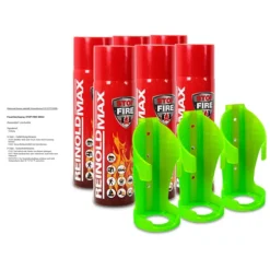 REINOLDMAX 6x 500ml Feuerlöschspray STOP FIRE + 3x Wandhalter RM500