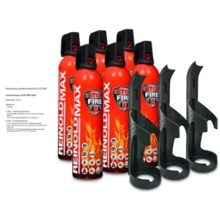 REINOLDMAX 6x 750ml Feuerlöschspray STOP FIRE + 3x Wandhalter RM750