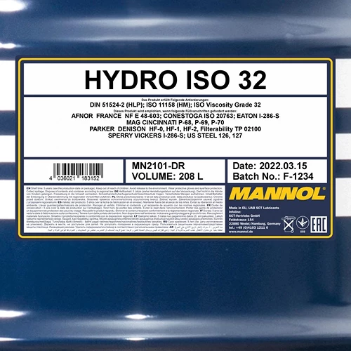 MANNOL 208 L Hydro ISO 32 Hydrauliköl MN2101-DR 4 MANNOL 208 L Hydro ISO 32 Hydrauliköl MN2101-DR – Bild 2