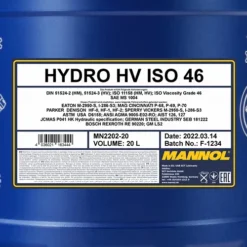 MANNOL 20 L Hydro HV ISO 46 Hydrauliköl MN2202-20 -Autoteile Geschäft 3859063