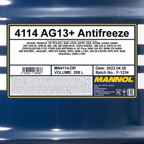 MANNOL 208 L Antifreeze AG13+ Advanced Kühlerfrostschutzmittel MN4114-DR 5 MANNOL 208 L Antifreeze AG13+ Advanced Kühlerfrostschutzmittel MN4114-DR – Bild 3
