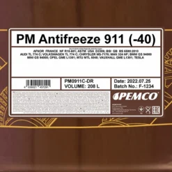 PEMCO 208 L Antifreeze 911 (-40) Kühlerfrostschutzkonzentrat PM0911C-DR -Autoteile Geschäft 3924091