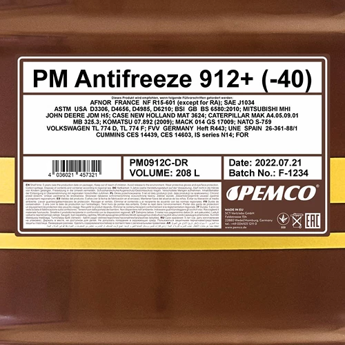 PEMCO 208 L Antifreeze 912+ Kühlerfrostschutzkonzentrat PM0912C-DR 5 PEMCO 208 L Antifreeze 912+ Kühlerfrostschutzkonzentrat PM0912C-DR – Bild 3