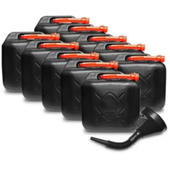 SEDATA 10x Benzinkanister 20L Kunststoff Schwarz UN-geprüft + Trichter 159623