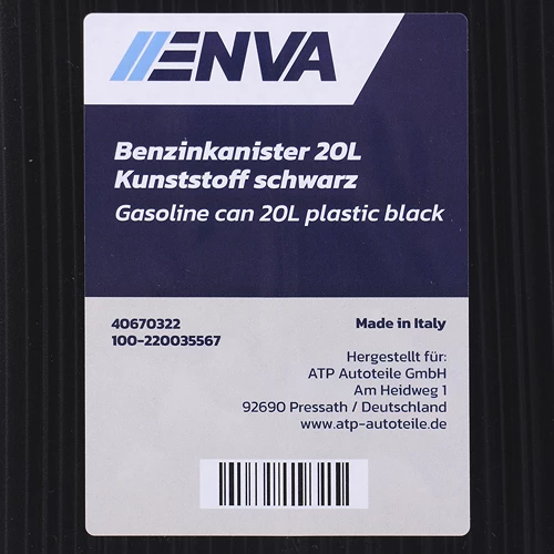 Enva 2x Benzinkanister 20L Kunststoff Schwarz + Trichter 40670322 7 Enva 2x Benzinkanister 20L Kunststoff Schwarz + Trichter 40670322 – Bild 5