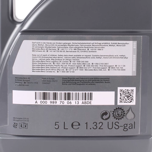 Mercedes-Benz 2x 5 L Motoröl Für Mercedes Benz 5W-30 MB 229.52 A000989700613ABDE 5 Mercedes-Benz 2x 5 L Motoröl Für Mercedes Benz 5W-30 MB 229.52 A000989700613ABDE – Bild 3